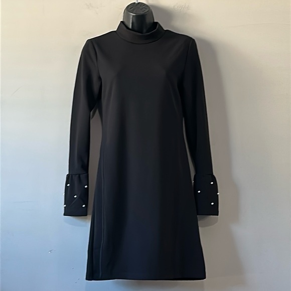 FHQ Collection Embellished High Slit Long sleeved Black Mini Dress Size Small - Picture 1 of 15